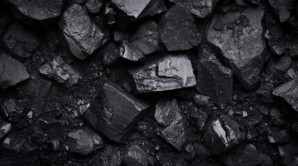 Black coal deposit showcasing different sizes and textures in an industrial setting