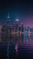 Obraz premium Vibrant Night Cityscape with Illuminated Buildings