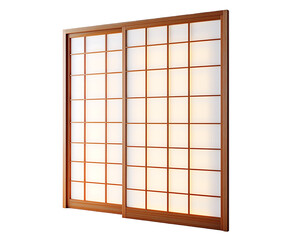 Elegant Japanese shoji screen with wooden frame and translucent panels, enhancing a serene atmosphere. Isolated on transparent white background, png