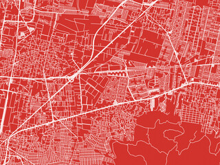 Christmas Map of Fuentes del Valle, Mexico in Snowy White on Festive Red Background.