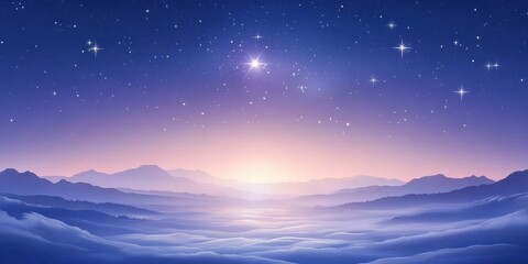 Fototapeta premium A breathtaking view of mountains beneath a starry night sky at dawn.