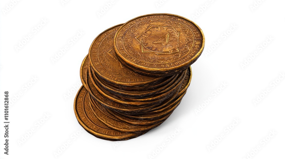 Poster a stack of ancient gold coins rests on a white background