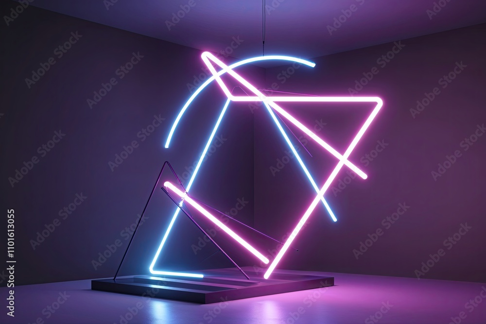 Poster vibrant 3d abstract geometry visualization with glowing neon arcs and dynamic shadows