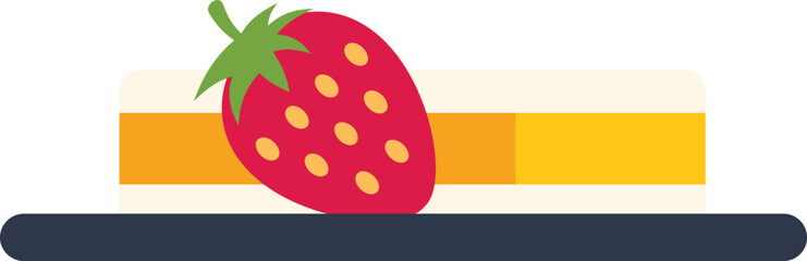 Delicious cake with strawberry and cream is being served on a plate