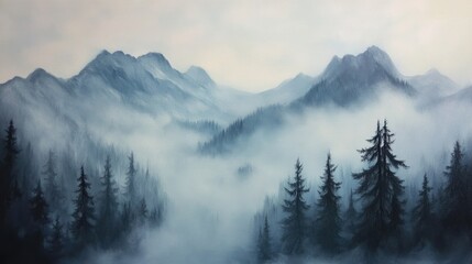Obraz premium Misty Mountains Enveloped In A Blue Haze Of Forest
