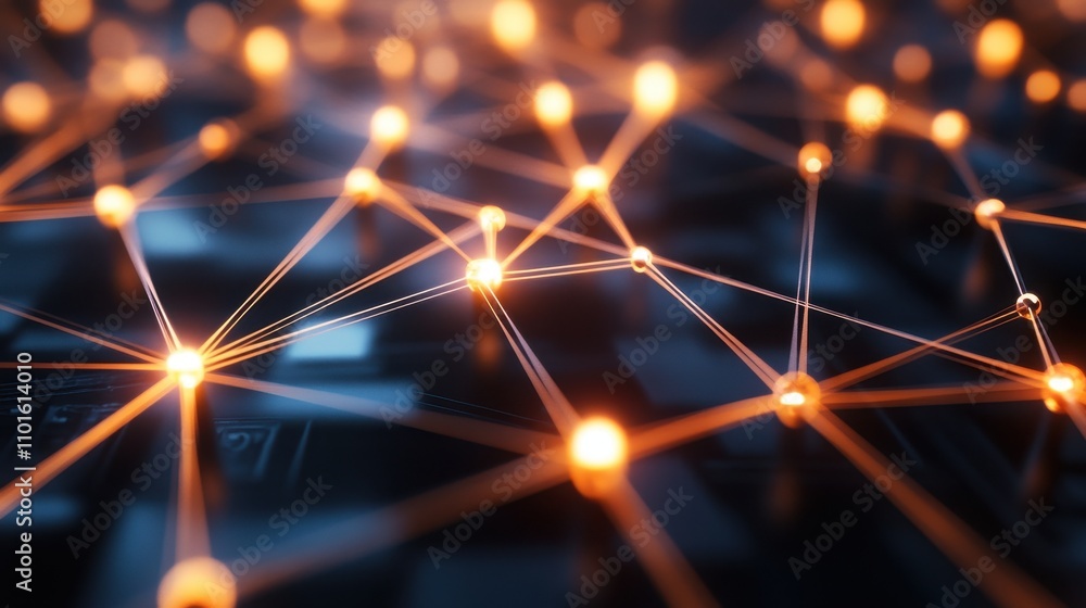 Poster a close-up view of interconnected nodes and lines, symbolizing networking and technology.