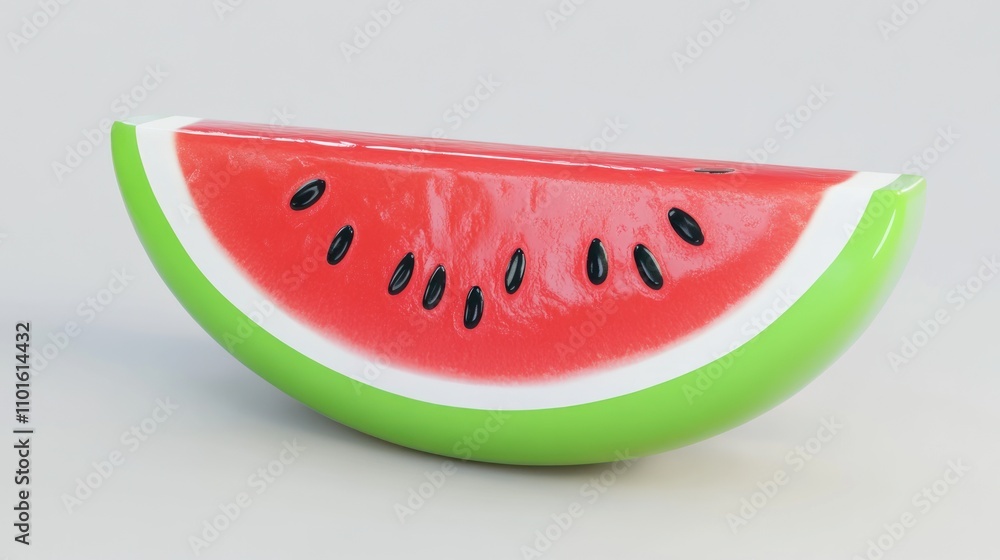 Poster a single slice of red watermelon on white background