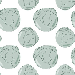 Brussels sprout heads Seamless pattern in trendy soft green. Healthy eating background Texture idea