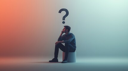 Minimalist Silhouette of Man Pondering with Question Mark Above in Modern Monochrome Style