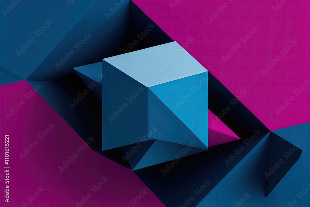 Poster modern cyan and magenta geometric cube background design for contemporary spaces