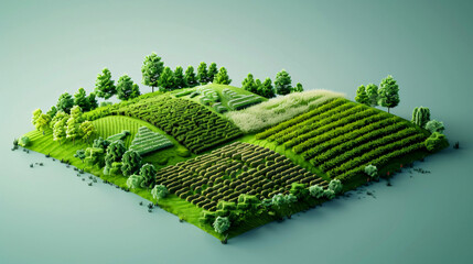 Five types of agriculture fields, each isolated on a light green background.