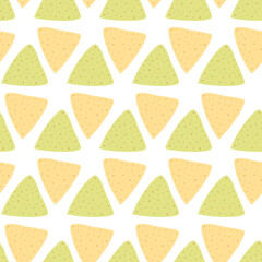 Spinach and Corn tortilla chip Seamless pattern in trendy pale green and yellow Nachos Day fond idea
