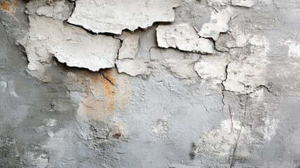 Obraz premium Textured grey wall featuring cracked and peeling paint, perfect for use as a rustic background or artistic backdrop.