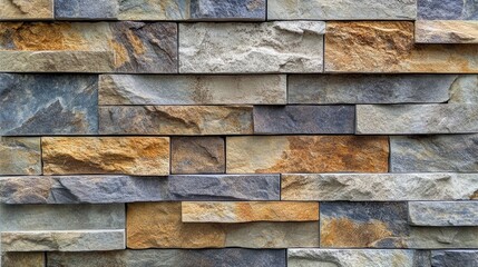 Textured stone wall featuring a rugged and weathered design with diverse shades of gray, brown, and tan, highlighting the natural beauty of the materials.