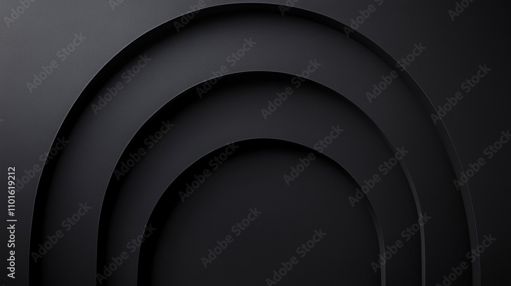 Poster abstract design featuring layered black circles on a dark background