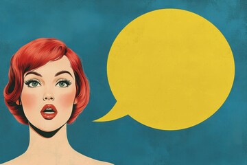 Surprised Woman Pop Art Speech Bubble Retro Style Illustration
