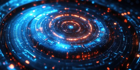 Surreal Abstract Background Featuring Vibrant Swirling Patterns in Blue and Orange, Representing Advanced Technology and Digital Innovation