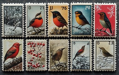 a collection of postage stamps featuring birds

