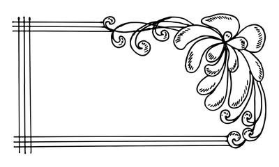 Doodle rectangular frame with decorative corner abstract shapes of flower.