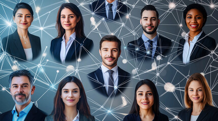 Global social and diverse professional connections. Corporate networking and business collaboration. Network concept. Tech, futuristic, modern style. Clear place for text