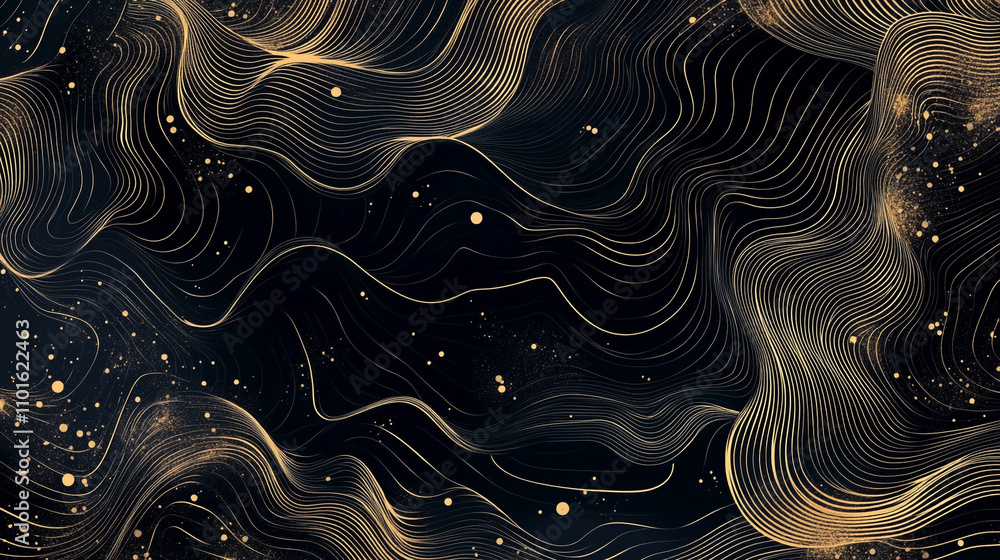 Poster abstract wave pattern with golden accents on a dark background
