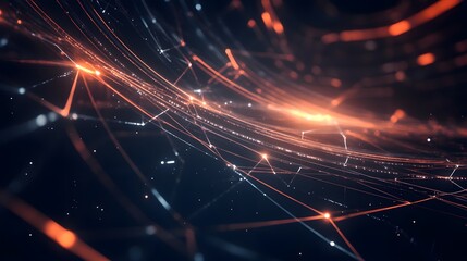 Abstract Network Orange Lines And Glowing Nodes