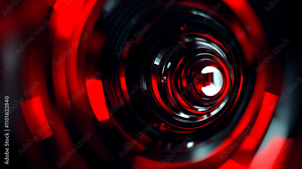 Poster Abstract red and black circular design showcasing light reflections and patterns