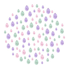 Colorful Easter Eggs various scale and colors decorated blossom twigs Circle festive background idea