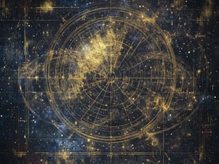 Colorful cosmic natal chart with zodiac signs, planetary positions, and celestial symbols for astrology