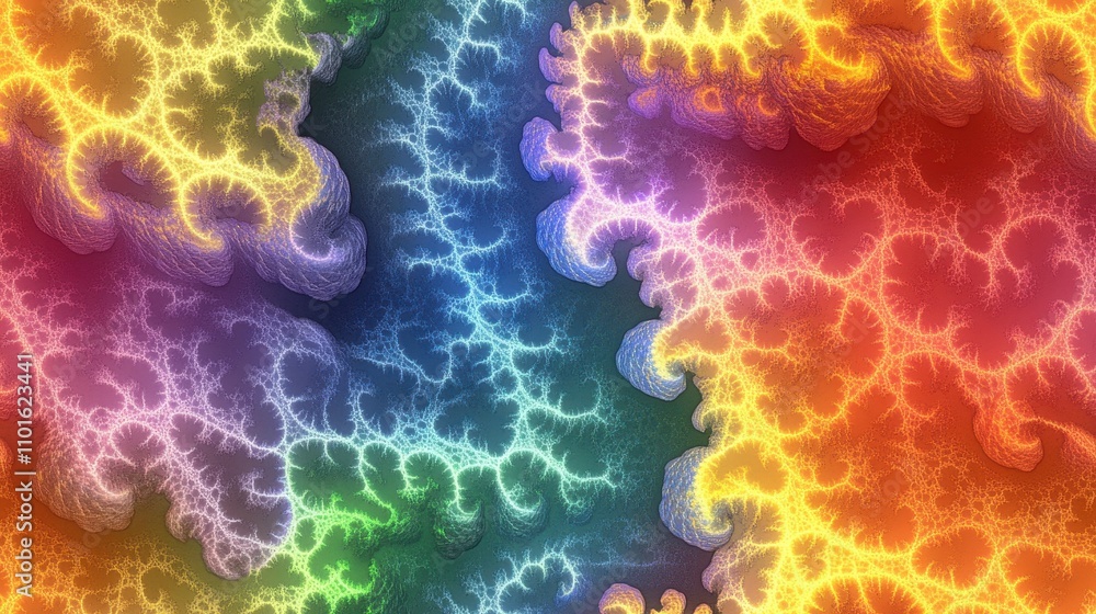 Poster a colorful fractal design showcasing intricate patterns and vibrant hues.