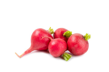 Fresh radish isolated on white background. Organic garden radish slices. clipping root crop. Vegetables. Vegan. Diet products. Healthy food.