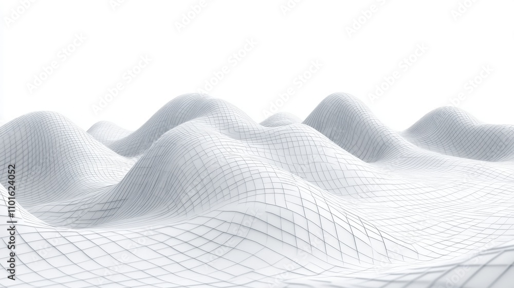Poster a smooth, white surface with a grid pattern resembling rolling hills or waves.