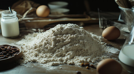 Fototapeta premium Baking Ingredients Ready for a Recipe on a Walnut Counter