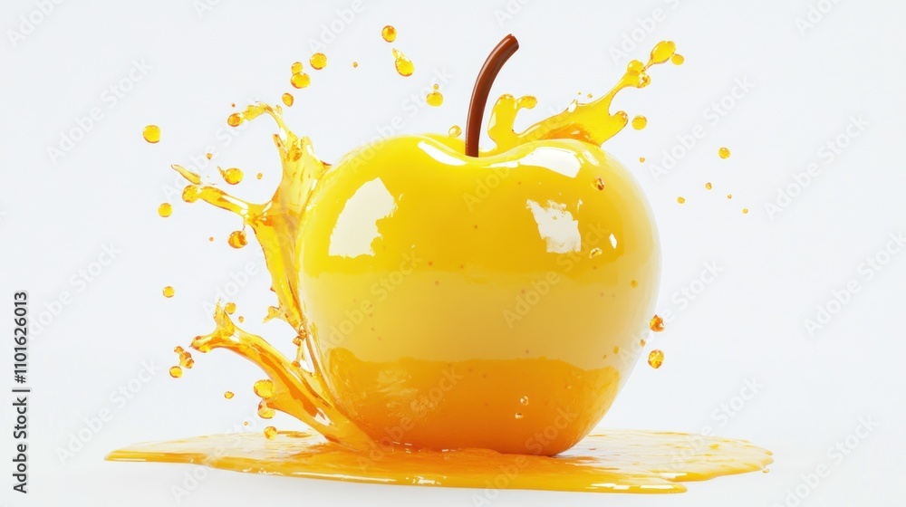 Poster yellow apple splashing juice overflowing delight