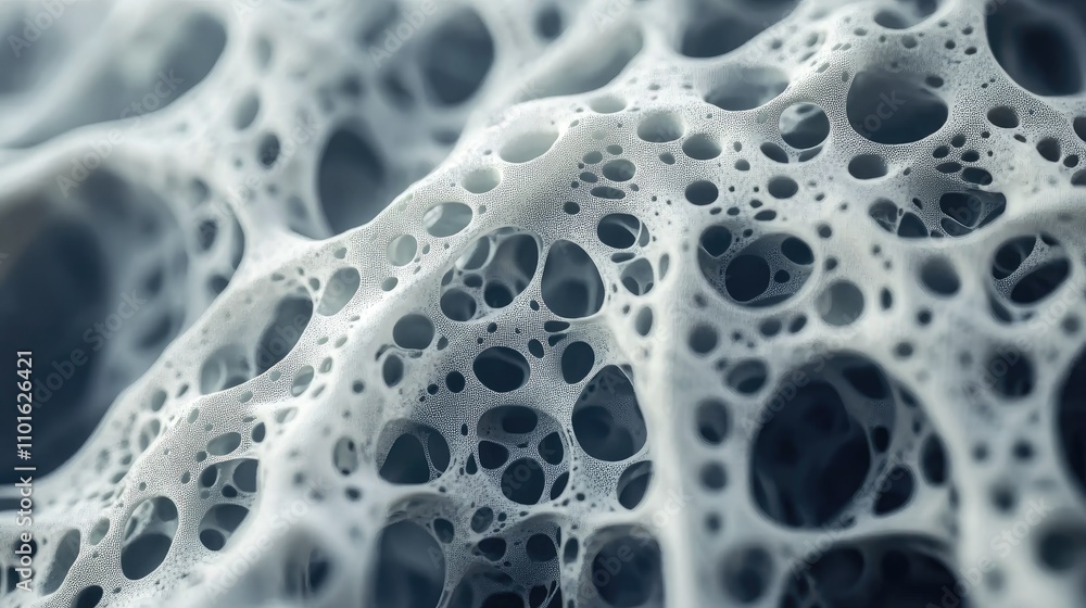 Poster intricate close-up of a nano-engineered material showcasing its complex microscopic structure and fu