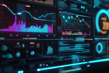 Fototapeta premium Neon-colored analytics dashboard for data visualization