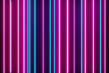 Vibrant Neon Glowing Background with 3D Vertical Lines Design