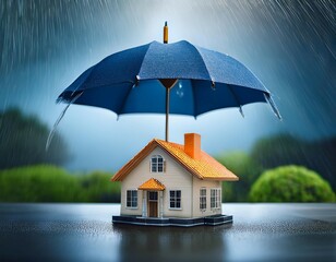 home insurance concept the house under umbrella protection from rain symbolizes the coverage offered by the insurance company ai generative