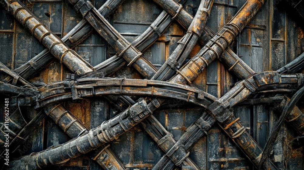 Poster close-up of a complex network of ducts in a modern industrial building, showcasing detailed design a