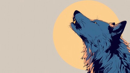 Wolf Howling at the Moon, Stylized Art Print,  Canid Silhouette against a Warm Sunset Backdrop,  Serene Nocturnal Wildlife Illustration