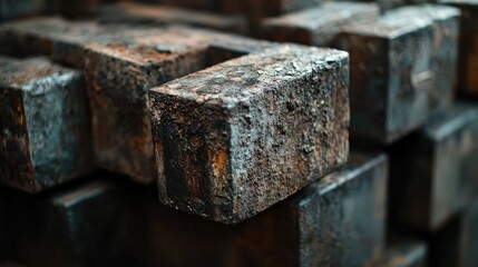 Close-up of a weathered block maker with rough, earthy tones and textured surfaces, conveying the industrial strength of the machinery