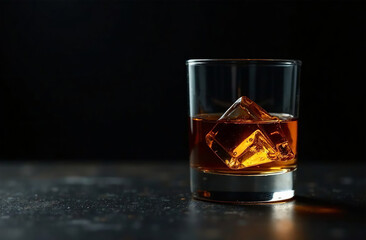 Glass of whiskey on dark background. Drink photo bar restaurant. AI Generative