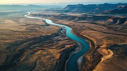 River meanders through arid canyon landscape.