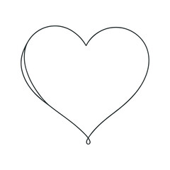 Heart continuous one line drawing, Black and white vector minimalist illustration of love concept made of one line