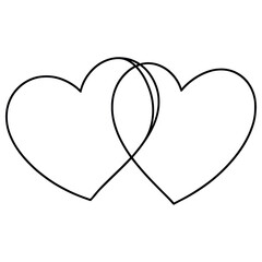 Heart continuous one line drawing, Black and white vector minimalist illustration of love concept made of one line