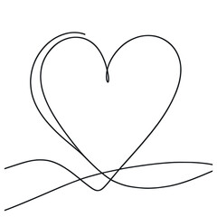Heart continuous one line drawing, Black and white vector minimalist illustration of love concept made of one line