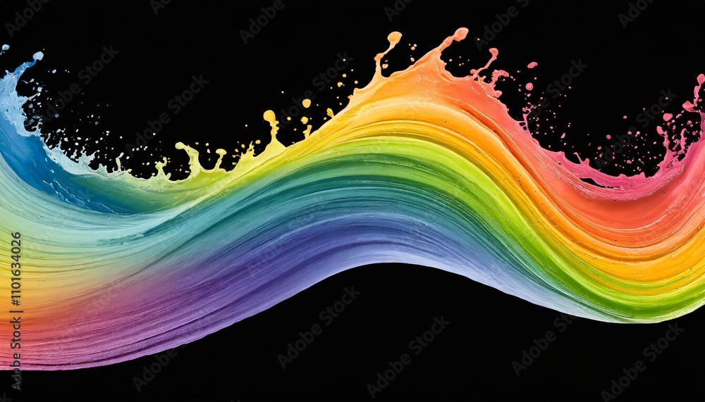 Poster vivid rainbow wave of colorful paint splash creating a dynamic and eye-catching isolated design elem