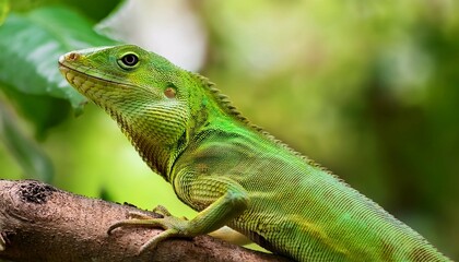 Obraz premium green lizard on a branch hd iamge downlode