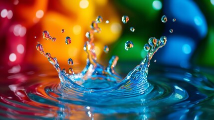 Splash of water with vibrant rainbow reflections