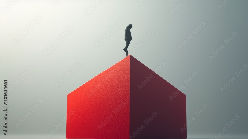 Poster a lone silhouette stands at the sharp edge of a red geometric block, evoking feelings of isolation a